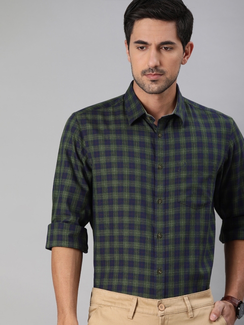 

Indian Terrain Men Green & Navy Blue Slim Fit Checked Smart Casual Shirt