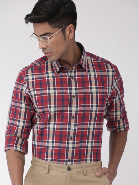 

Indian Terrain Men Red & Navy Blue Slim Fit Checked Smart Casual Shirt