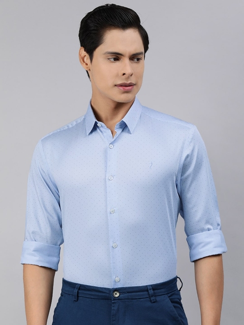 

Indian Terrain Men Blue & Black Slim Fit Printed Pure Cotton Smart Casual Shirt