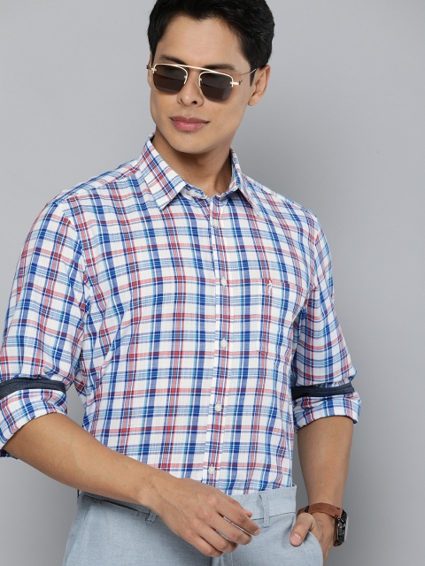 

Indian Terrain Men White & Blue Checked Slim Fit Semi-Formal Shirt