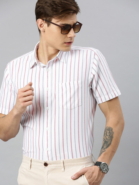 

Indian Terrain Men White & Red Slim Fit Striped Casual Shirt