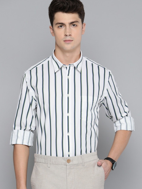

Indian Terrain Men White & Green Slim Fit Striped Casual Shirt