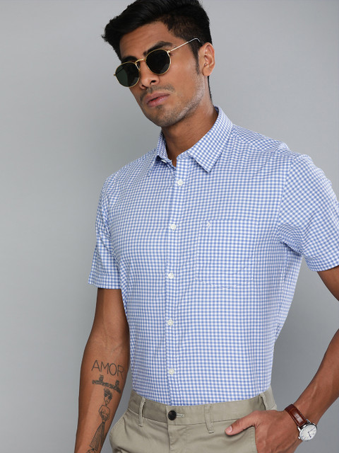 

Indian Terrain Men Blue & White Slim Fit Checked Smart Casual Shirt