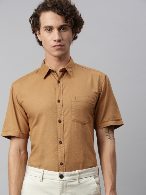 

Indian Terrain Men Khaki Brown Slim Fit Self Design Smart Casual Shirt