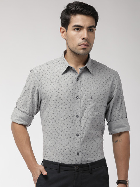 

Indian Terrain Men Grey & Black Slim Fit Printed Smart Casual Shirt