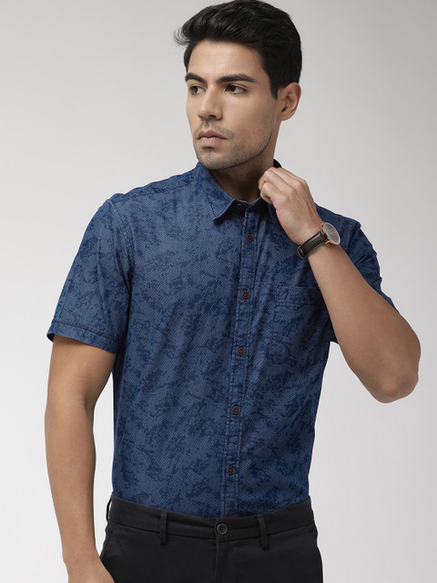 

Indian Terrain Men Blue Vintage Indigo Slim Fit Printed Smart Casual Shirt