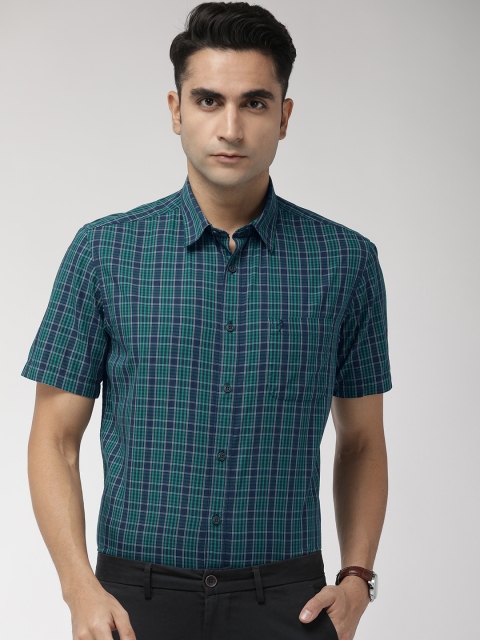 

Indian Terrain Men Green & Navy Blue Slim Fit Checked Smart Casual Shirt