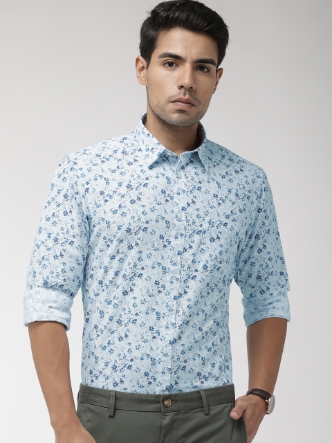 

Indian Terrain Men White & Blue Slim Fit Printed Smart Casual Shirt