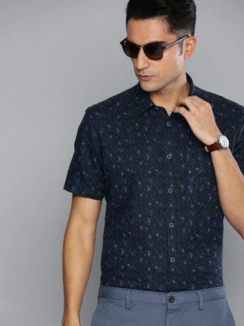 

Indian Terrain Men Navy Blue Slim Fit Printed Smart Casual Shirt