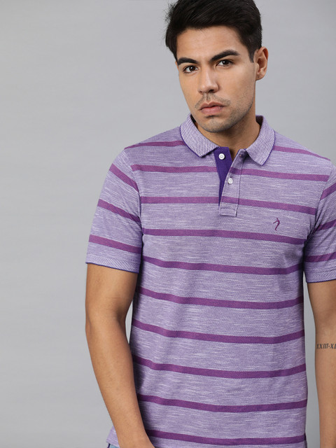 

Indian Terrain Men Purple Striped Polo Collar T-shirt