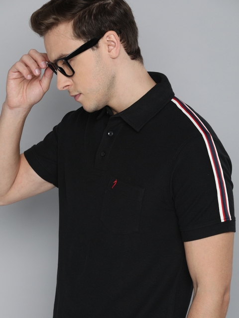 

Indian Terrain Men Black Polo Collar T-shirt with Taping Detail