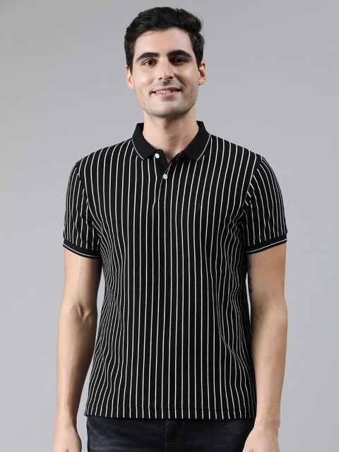 

Indian Terrain Men Black & White Striped Polo Collar T-shirt