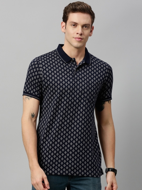 

Indian Terrain Men Navy Blue & White Self Design Polo Collar T-shirt