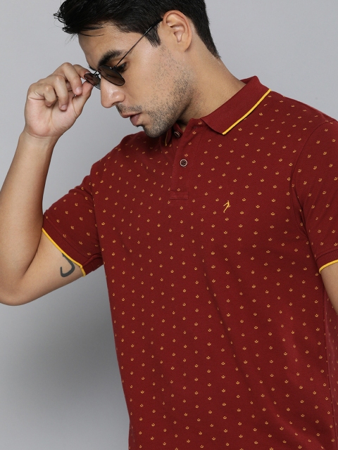 

Indian Terrain Men Red & Yellow Printed Polo Collar T-shirt