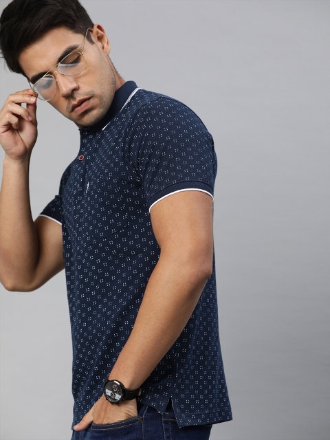 

Indian Terrain Men Navy Blue & White Printed Polo Collar T-shirt