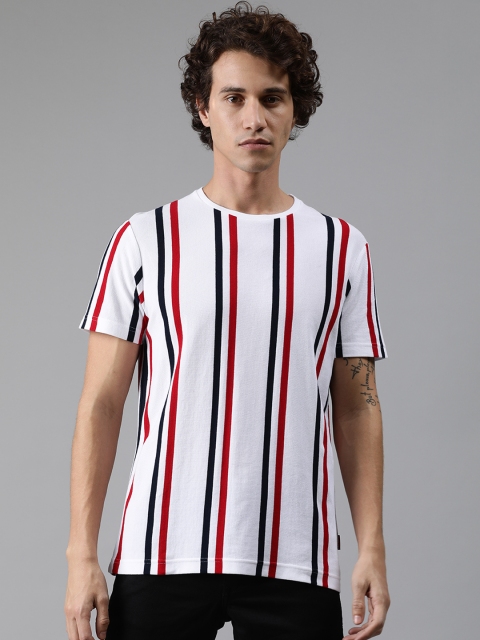

Indian Terrain Men White & Red Striped Round Neck T-shirt