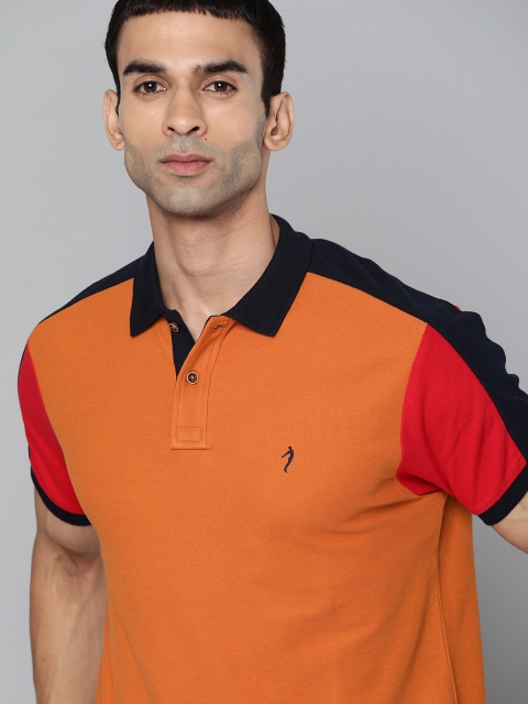 

Indian Terrain Men Rust Orange Red Pure Cotton Solid Polo Collar Pure Cotton T-shirt