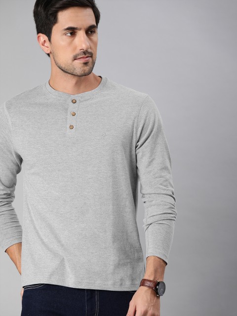 

Indian Terrain Men Grey Melange Solid Henley Neck T-shirt