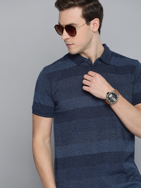 

Indian Terrain Men Blue Striped Polo Collar T-shirt