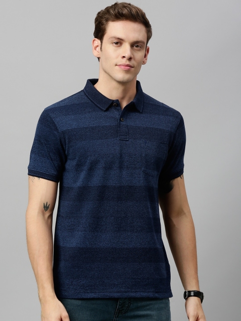 

Indian Terrain Men Navy Blue Striped Polo Collar T-shirt