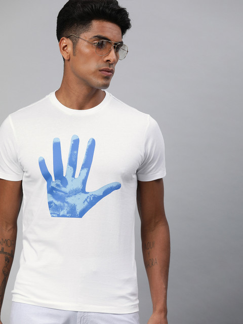 

Indian Terrain Men White Printed Round Neck Pure Cotton T-shirt