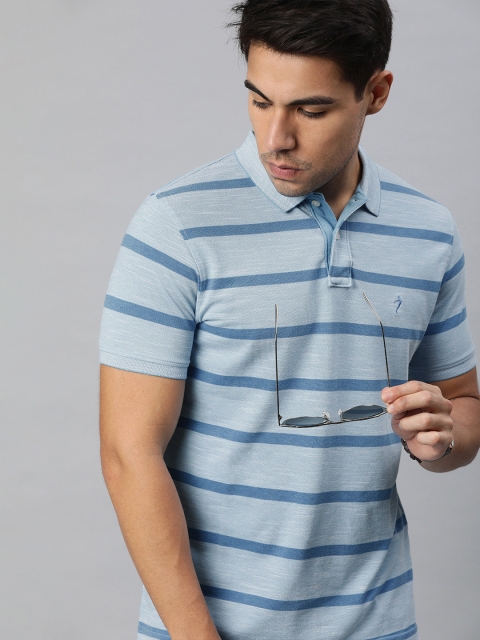 

Indian Terrain Men Blue Striped Polo Collar T-shirt