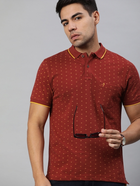 

Indian Terrain Men Maroon Printed Polo Collar Pure Cotton T-shirt