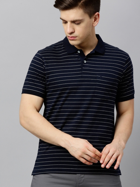

Indian Terrain Men Navy Blue & White Striped Polo Collar T-shirt