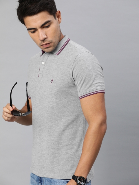 

Indian Terrain Men Grey Melange Solid Polo Collar T-shirt