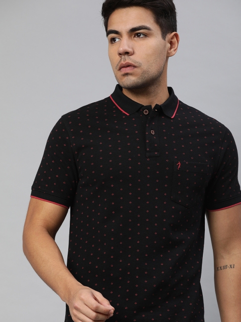 

Indian Terrain Men Black & Red Printed Polo Collar T-shirt