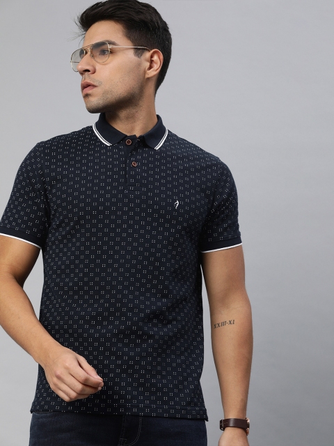 

Indian Terrain Men Navy Blue Printed Polo Collar Pure Cotton T-shirt