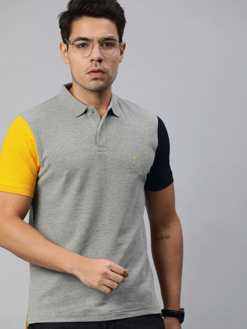 

Indian Terrain Men Grey Melange Solid Polo Collar T-shirt With Contrast Sleeves