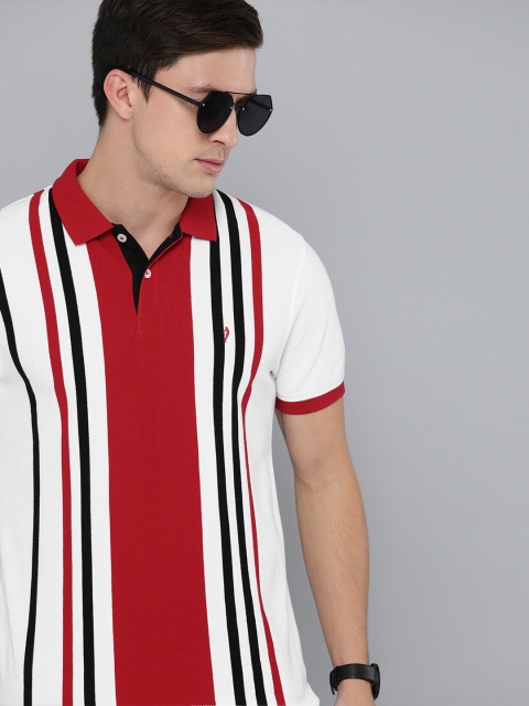 

Indian Terrain Men White & Red Regular Fit Striped Polo Collar T-shirt