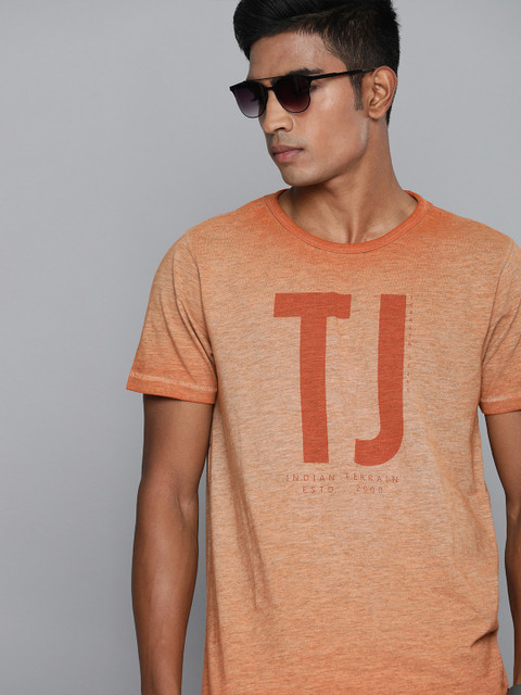 

Indian Terrain Men Rust Orange Typography Printed T-shirt