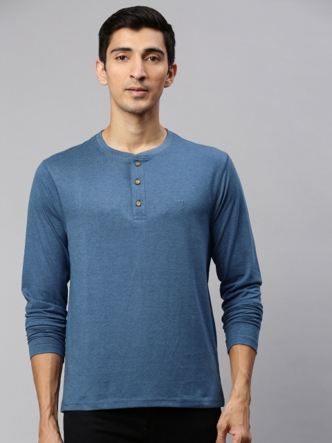 

Indian Terrain Men Blue Solid Henley Neck T-shirt