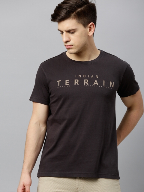 

Indian Terrain Men Charcoal Grey Printed Round Neck T-shirt