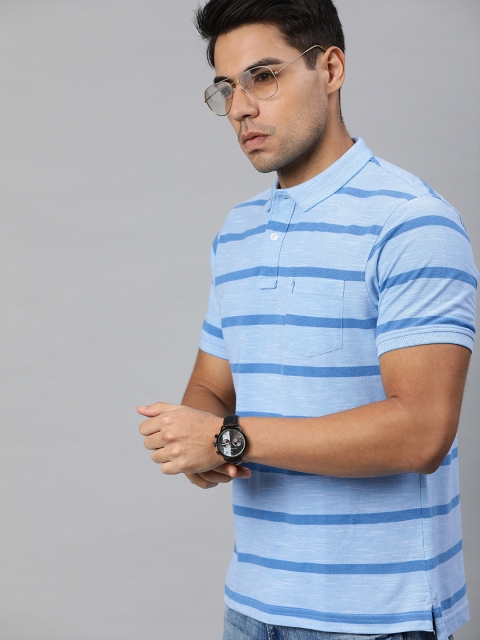 

Indian Terrain Men Blue Striped Polo Collar T-shirt