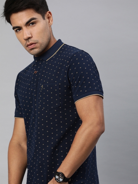 

Indian Terrain Men Navy Blue & Khaki Printed Polo Collar T-shirt