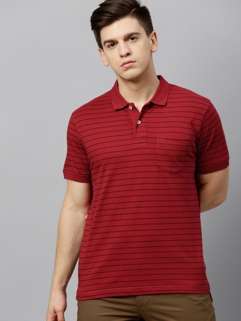 

Indian Terrain Men Red & Navy Blue Striped Polo Collar T-shirt
