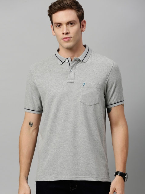 

Indian Terrain Men Grey Melange Solid Polo Collar T-shirt