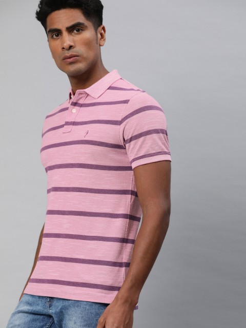 

Indian Terrain Men Pink & Purple Striped Polo Collar T-shirt