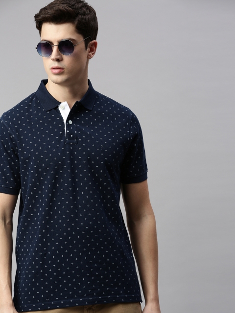 

Indian Terrain Men Navy Blue Printed Polo Collar Pure Cotton T-shirt