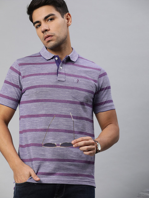 

Indian Terrain Men Purple Striped Polo Collar T-shirt