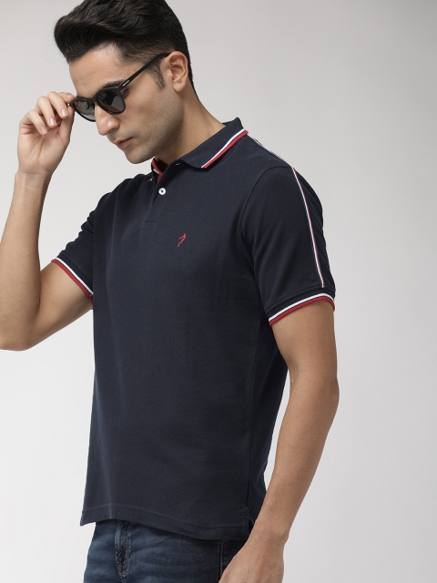 

Indian Terrain Men Navy Blue Solid Polo Collar Pure Cotton T-shirt