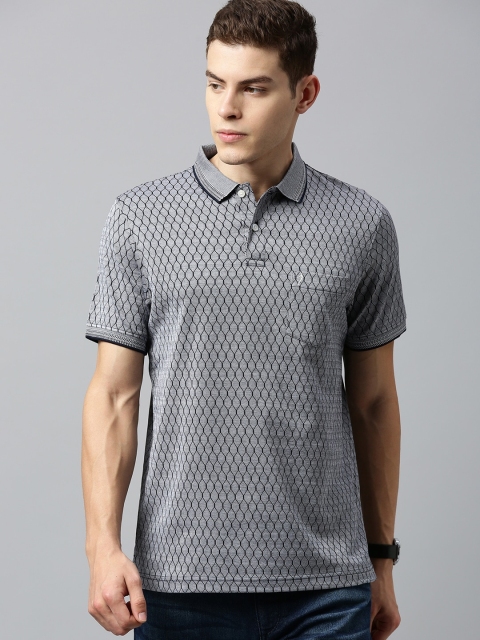 

Indian Terrain Men Grey & Navy Blue Self Design Polo Collar T-shirt