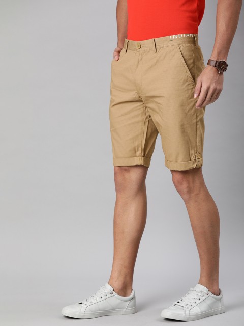 

Indian Terrain Men Khaki Striped Slim Fit Chino Shorts