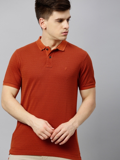 

Indian Terrain Men Rust Coloured Printed Polo Collar Pure Cotton T-shirt