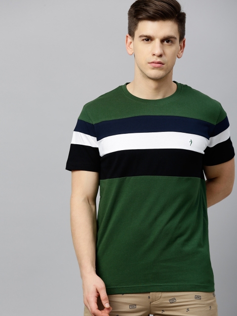 

Indian Terrain Men Green & White Striped Round Neck T-shirt