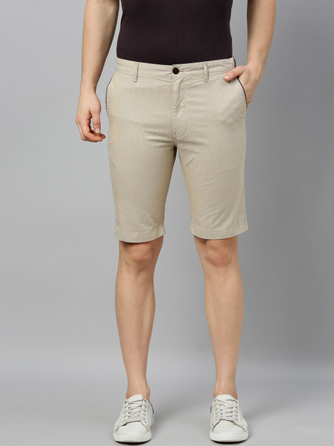 

Indian Terrain Men Beige & Khaki Striped Slim Fit Chino Shorts
