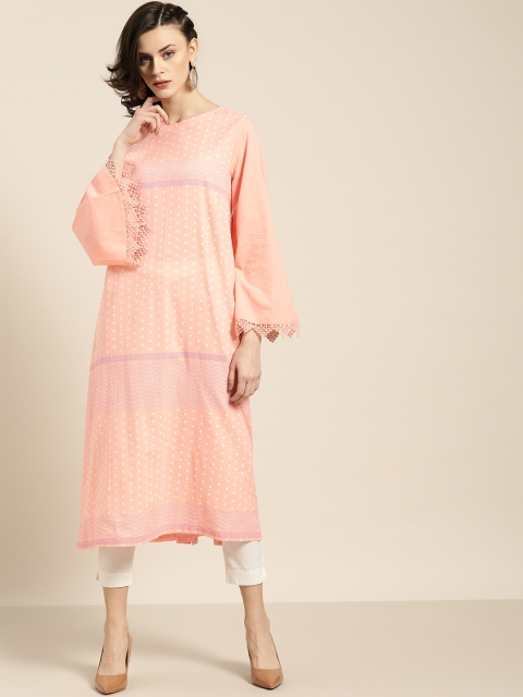 

Moda Rapido Women Peach-Coloured & White Printed A-Line Kurta